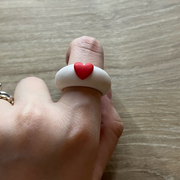 Handmade/Designed Clay Pottery Heart Ring - Size US 8.5 - Picture 3 of 5